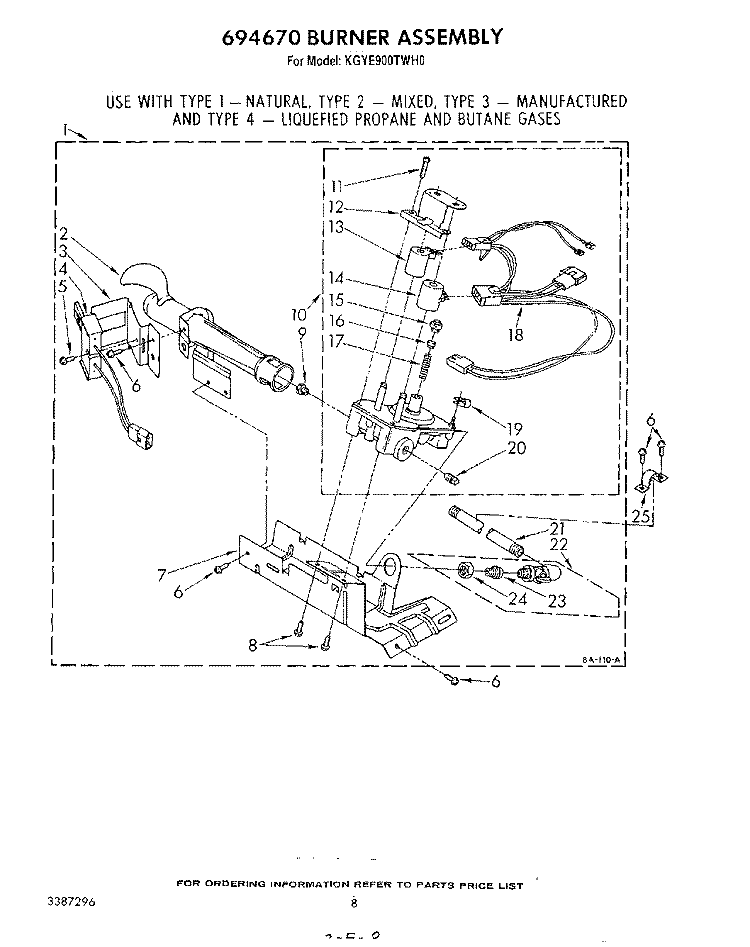 694670 BURNER Diagram and Parts List for KGYE900THT0  KitchenAid Dryer
