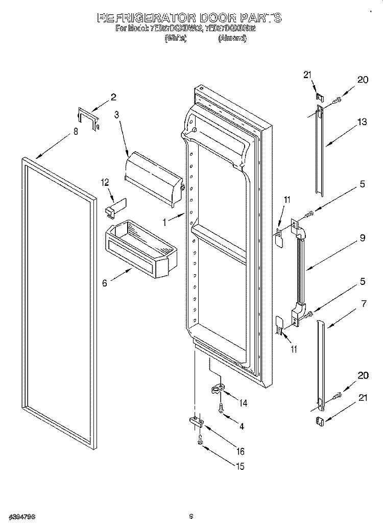 REFRIGERATOR DOOR Diagram and Parts List for 7ED27DQXDN02  Whirlpool Refrigerator