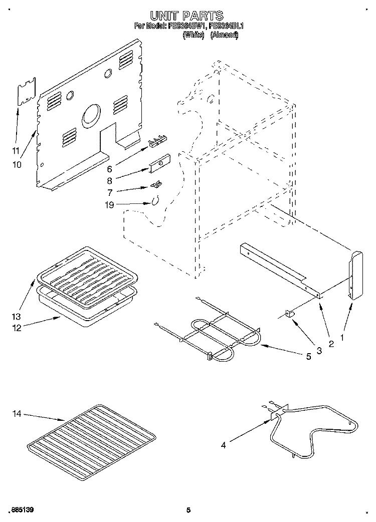 UNIT Diagram and Parts List for FES364BW1  Roper Range
