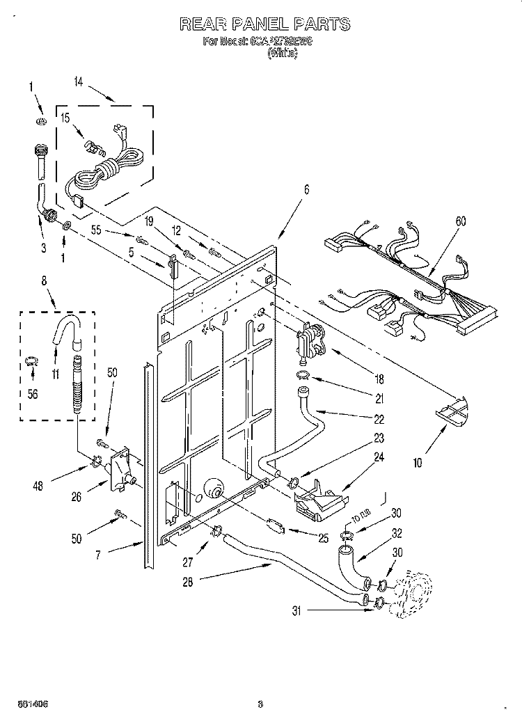 REAR PANEL Diagram and Parts List for 6CAP2762EW0  Whirlpool Washer