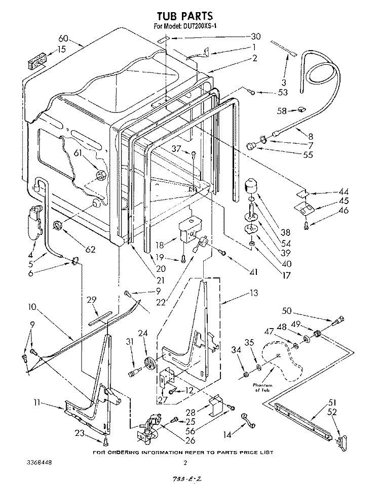 TUB , LITERATURE AND OPTIONAL Diagram and Parts List for DU7200XS1  Whirlpool Dishwasher