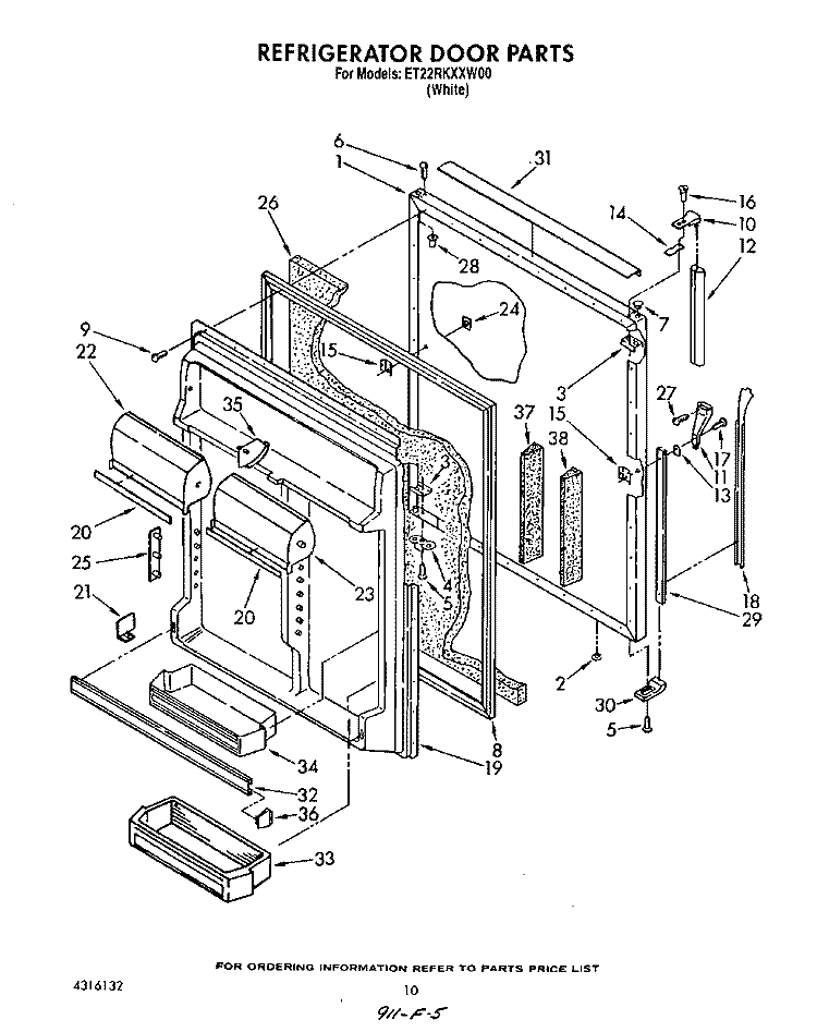 REFRIGERATOR DOOR Diagram and Parts List for ET22RKXXW00  Whirlpool Refrigerator