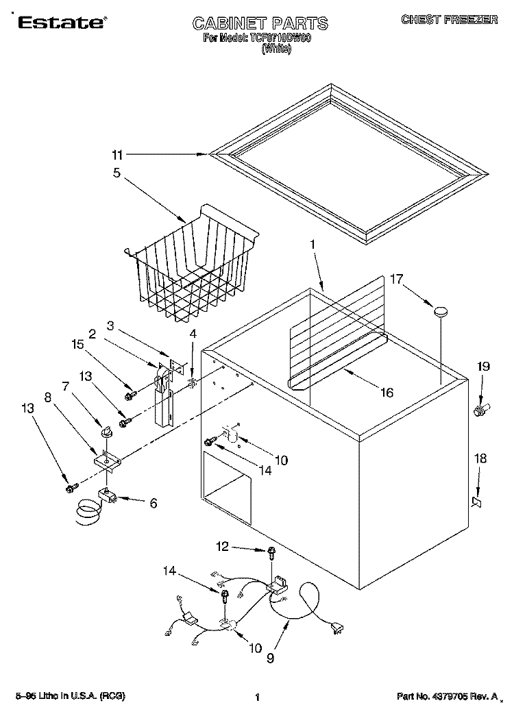 SECTION Diagram and Parts List for TCF1510DW00  Whirlpool Freezer
