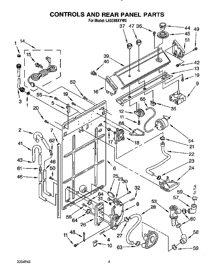 CONTROLS AND REAR PANEL Diagram and Parts List for LA5588XYW0  Whirlpool Washer