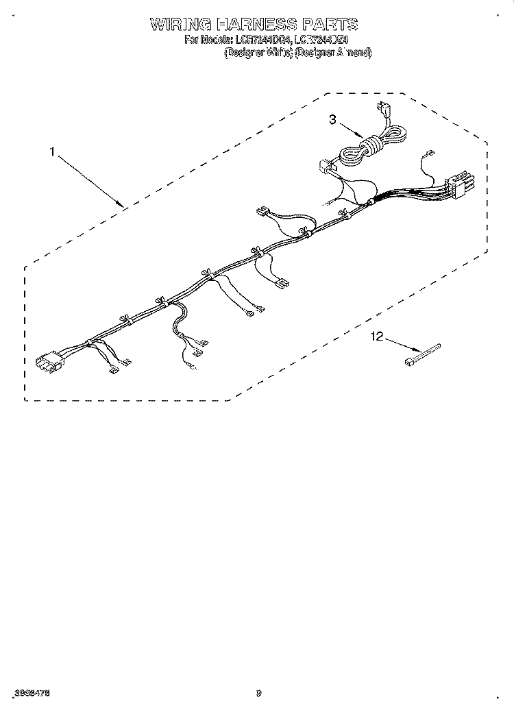 WIRING HARNESS Diagram and Parts List for LCR7244DZ4  Whirlpool Washer