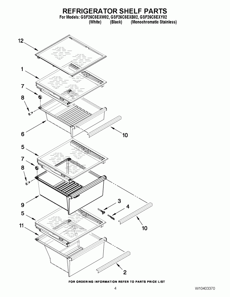 REFRIGERATOR SHELF PARTS Diagram and Parts List for GSF26C5EXB02  Whirlpool Refrigerator
