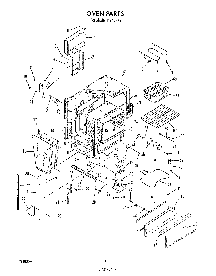 OVEN Diagram and Parts List for N9457X2  Roper Range
