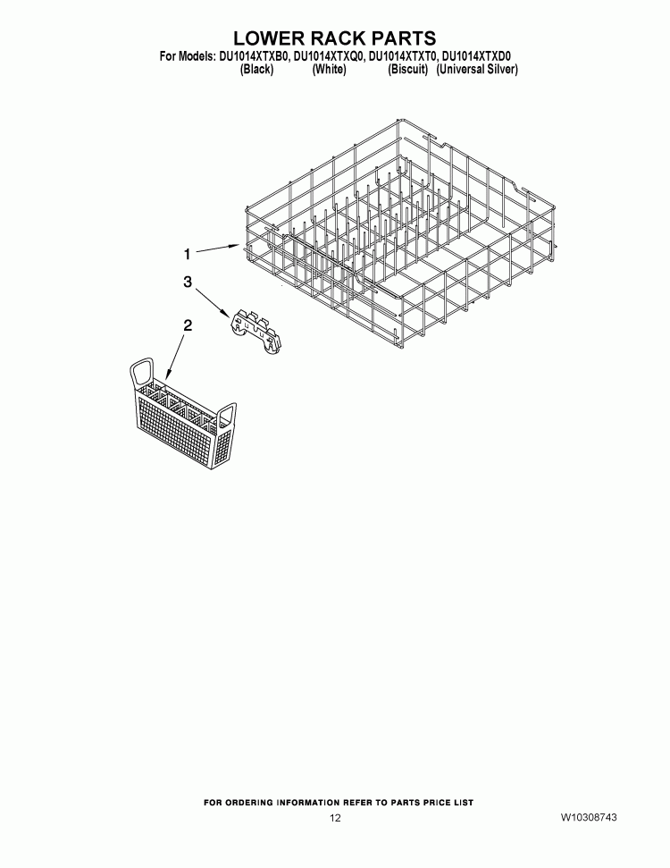 LOWER RACK PARTS Diagram and Parts List for DU1014XTXB0  Whirlpool Dishwasher