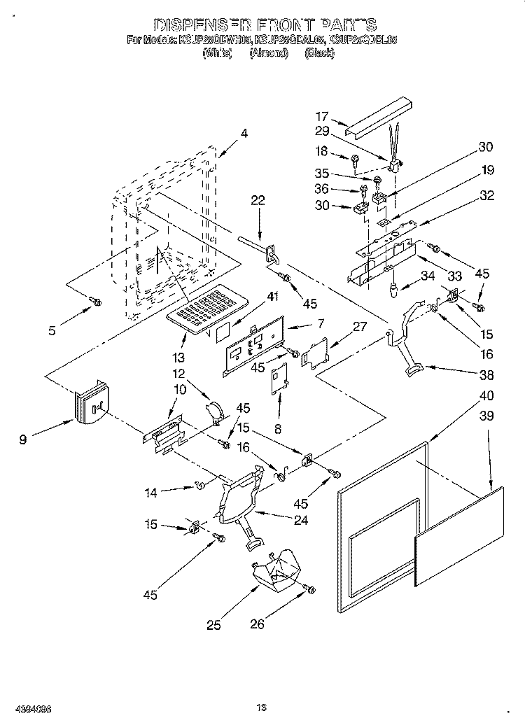 DISPENSER FRONT Diagram and Parts List for KSUP25QDAL05  KitchenAid Refrigerator