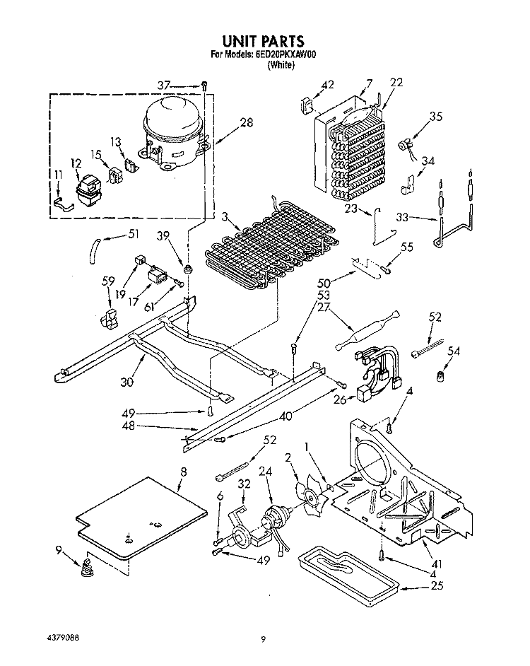 UNIT Diagram and Parts List for 6ED20PKXAW00  Whirlpool Refrigerator