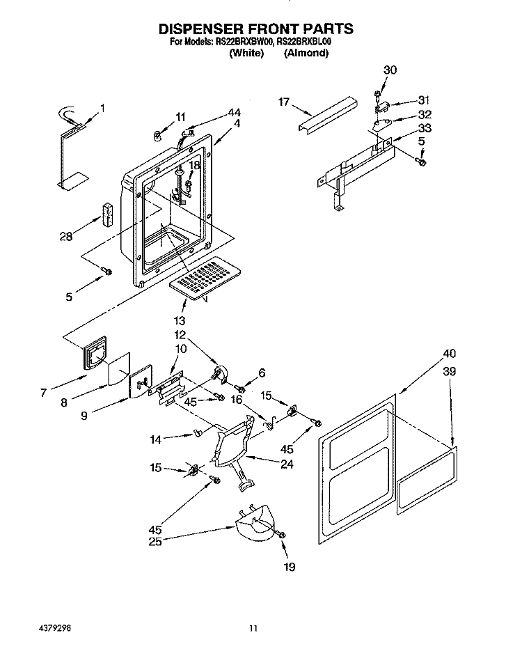 DISPENSER FRONT Diagram and Parts List for RS22BRXBW00  Roper Refrigerator