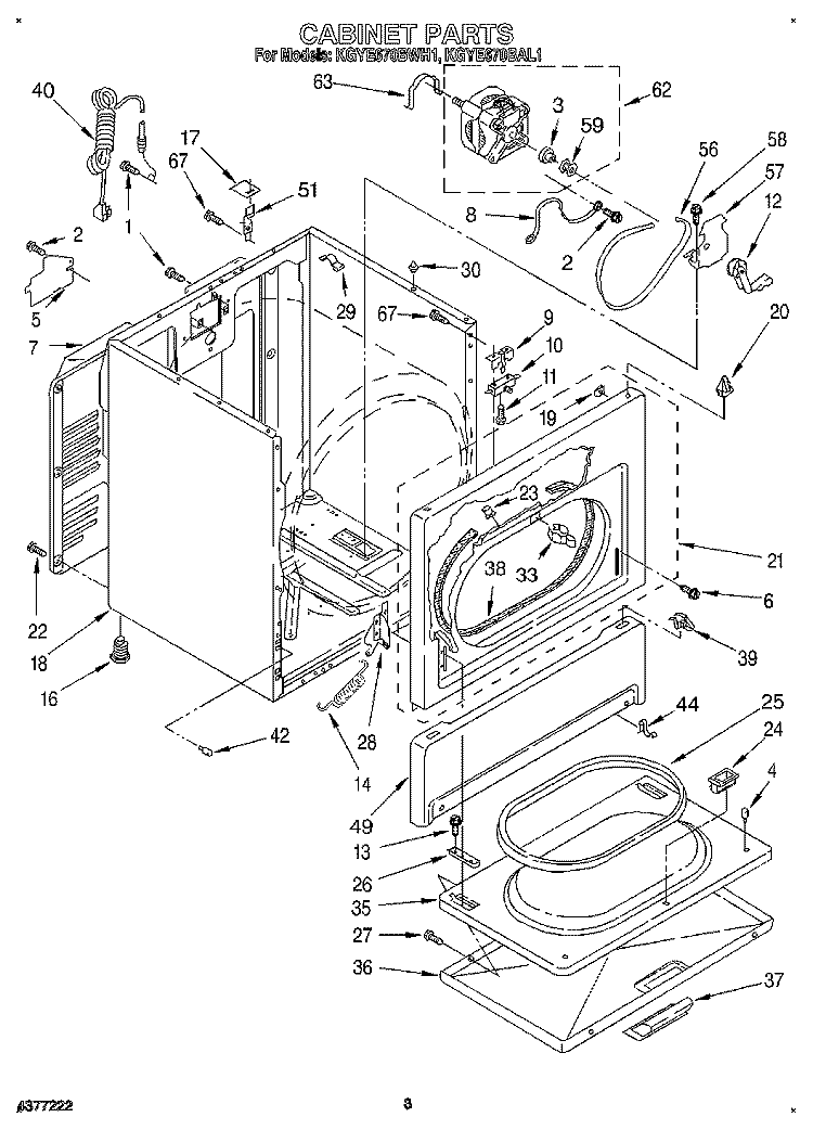 CABINET Diagram and Parts List for KGYE670BAL1  KitchenAid Dryer