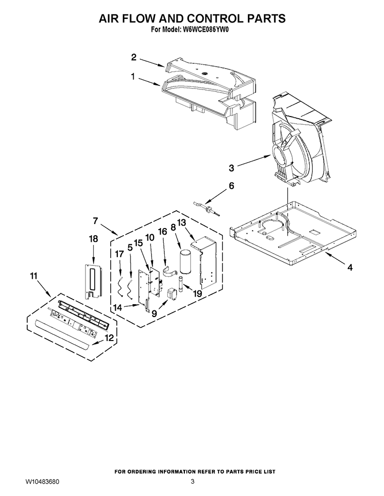 AIR FLOW AND CONTROL PARTS Diagram and Parts List for W5WCE085YW0  Whirlpool Air Conditioner