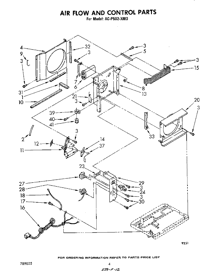 AIRFLOW AND CONTROL PARTS Diagram and Parts List for ACP502XM0  Whirlpool Air Conditioner