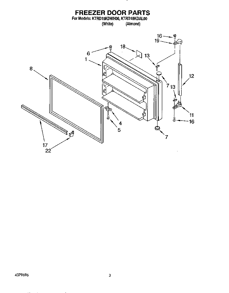 FREEZER DOOR Diagram and Parts List for KTRD18KDAL00  Whirlpool Refrigerator