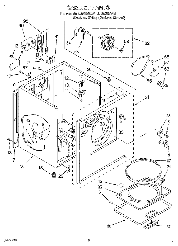 SECTION Diagram and Parts List for LER6644DQ1  Whirlpool Dryer
