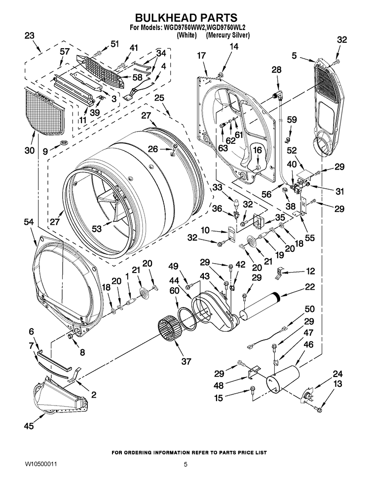 BULKHEAD PARTS Diagram and Parts List for WGD9750WL2  Whirlpool Dryer
