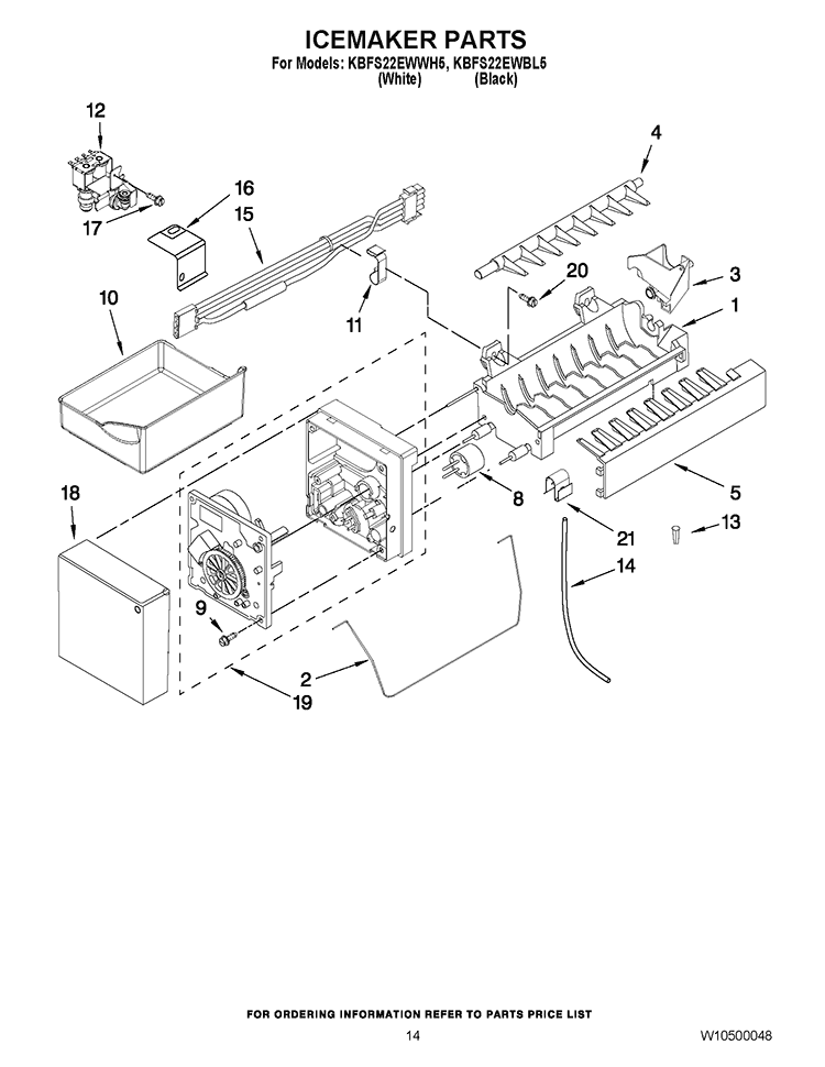 ICEMAKER PARTS Diagram and Parts List for KBFS22EWBL5  KitchenAid Refrigerator