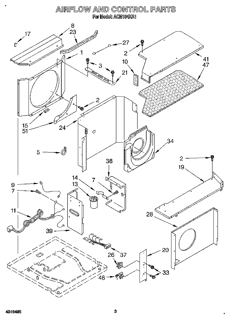AIRFLOW AND CONTROL Diagram and Parts List for ACM184XA1  Whirlpool Air Conditioner