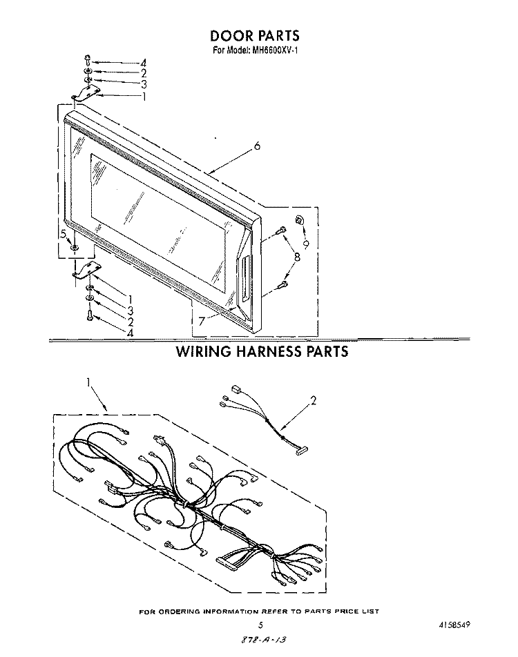 DOOR , WIRING HARNESS , LIT/OPTIONAL Diagram and Parts List for MH6600XV1  Whirlpool Microwave