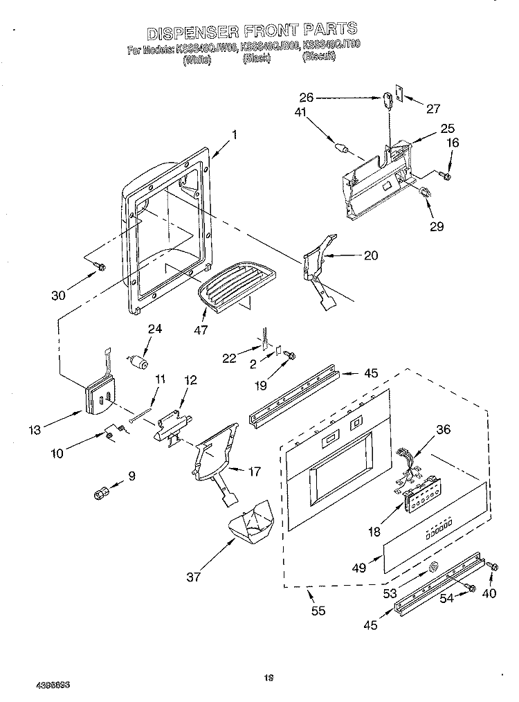 DISPENSER FRONT Diagram and Parts List for KSSS48QJB00  KitchenAid Refrigerator