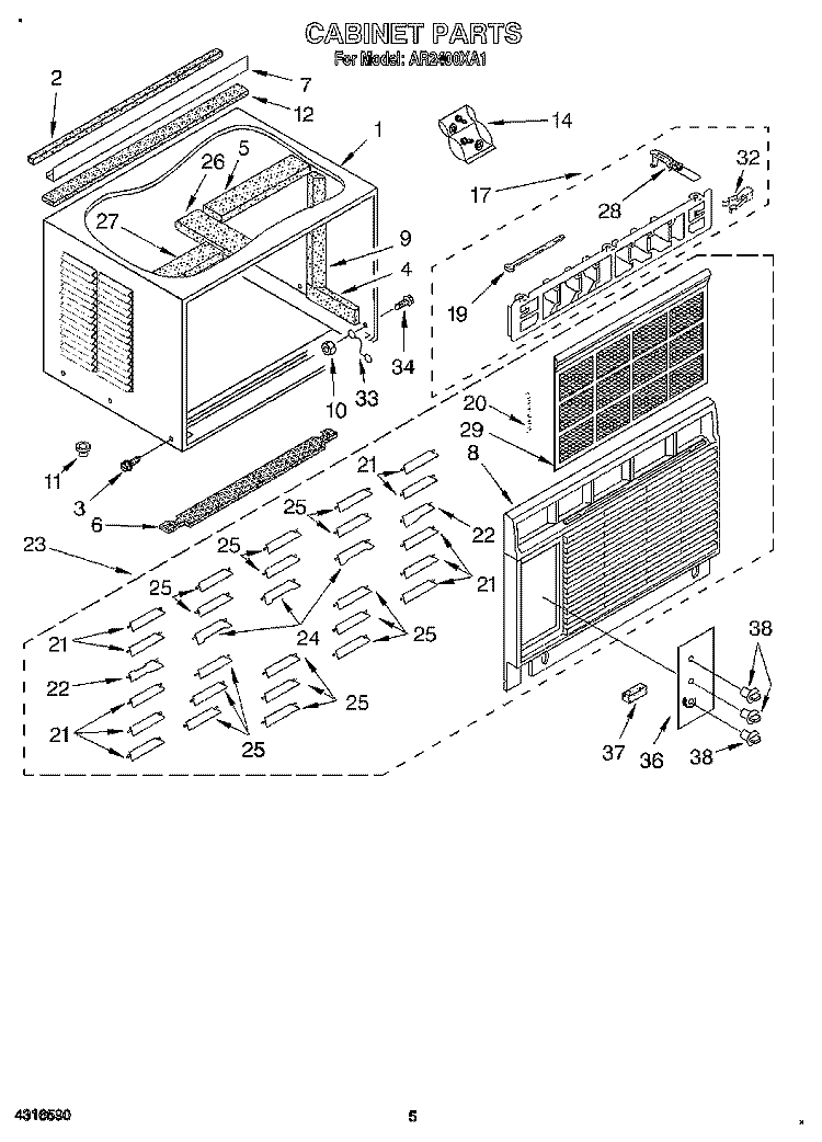 CABINET Diagram and Parts List for AR2400XA1  Whirlpool Air Conditioner