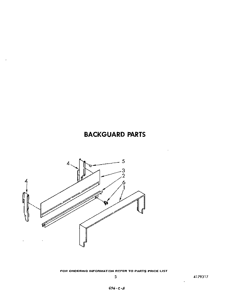 BACKGUARD Diagram and Parts List for SF010EERW1  Whirlpool Range