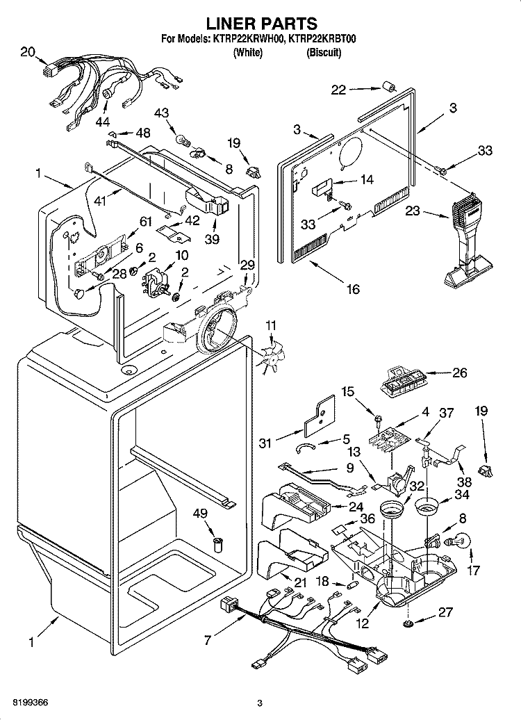 LINER PARTS Diagram and Parts List for KTRP22KRWH00  Whirlpool Refrigerator