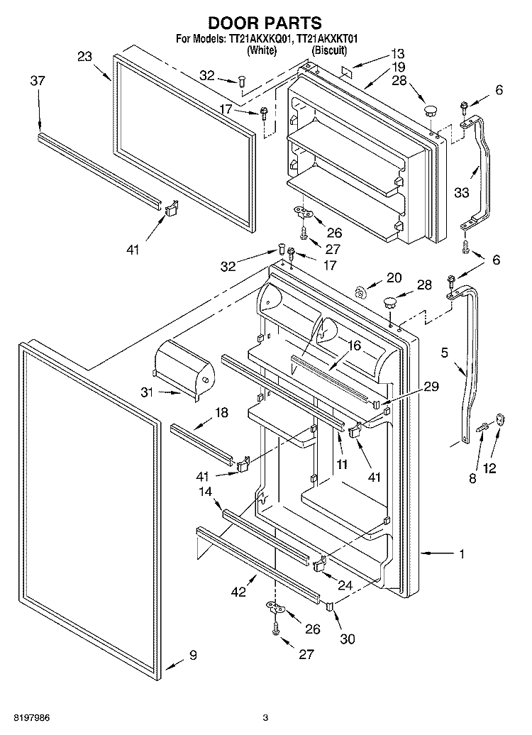 DOOR Diagram and Parts List for TT21AKXKQ01  Estate Refrigerator