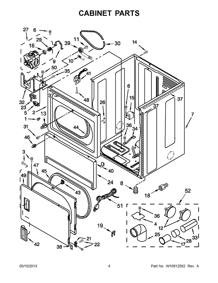 CABINET PARTS Diagram and Parts List for 3LWGD4800YQ2  Whirlpool Dryer