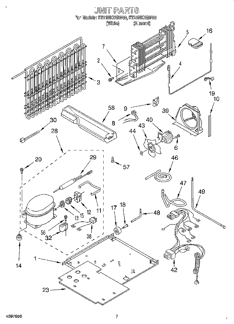 UNIT Diagram and Parts List for ET21NKXGN00  Whirlpool Refrigerator