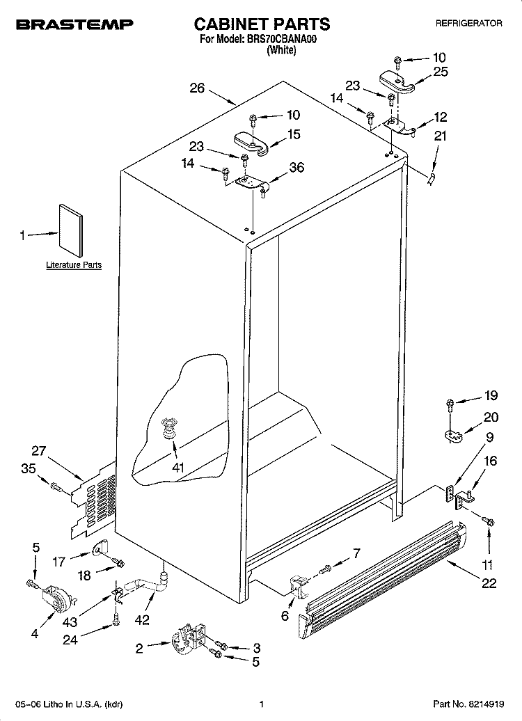 CABINET PARTS Diagram and Parts List for BRS70CBANA00  Whirlpool Refrigerator