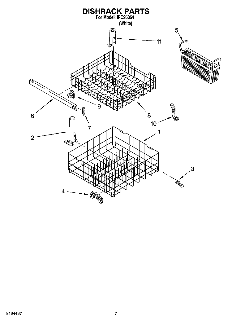 DISHRACK PARTS Diagram and Parts List for IPC25054  Inglis Dishwasher