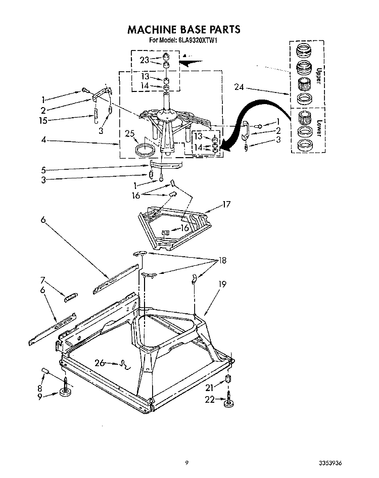 MACHINE BASE Diagram and Parts List for 6LA9320XTW1  Whirlpool Washer