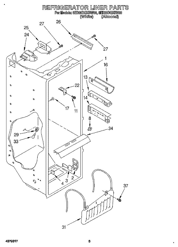 REFRIGERATOR LINER Diagram and Parts List for 8ED25DQXBW00  Whirlpool Refrigerator