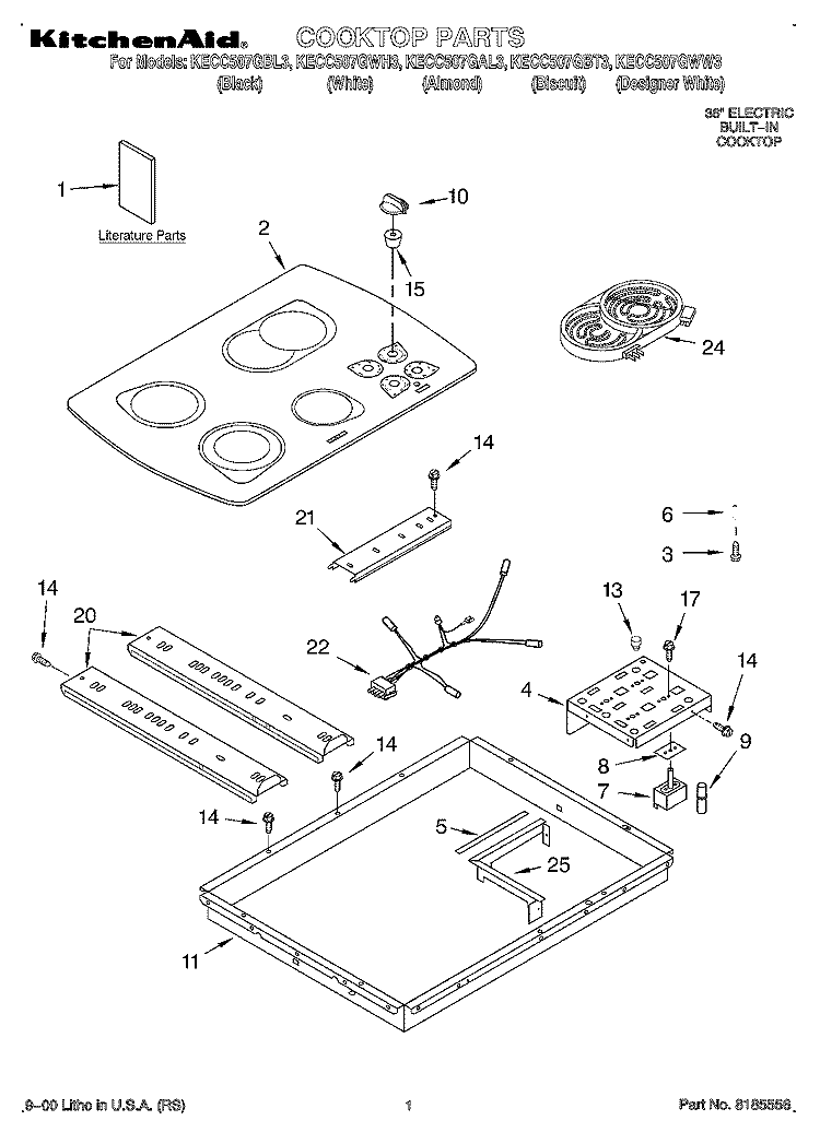 SECTION Diagram and Parts List for KECC507GAL3  KitchenAid Cooktop