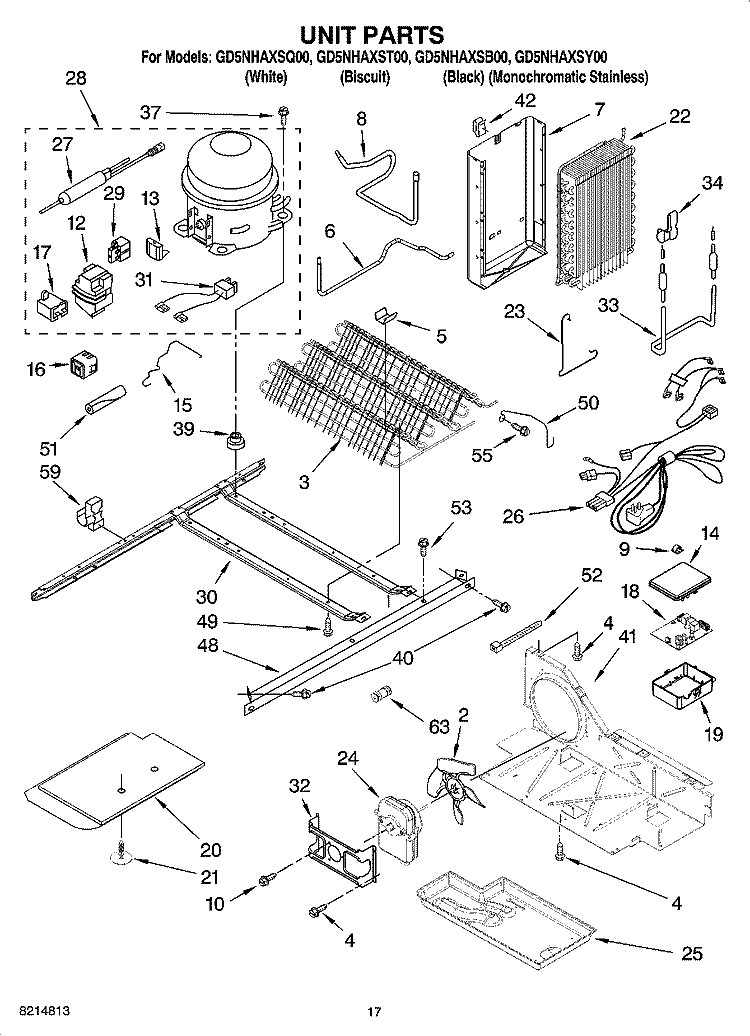 UNIT PARTS Diagram and Parts List for GD5NHAXST00  Whirlpool Refrigerator