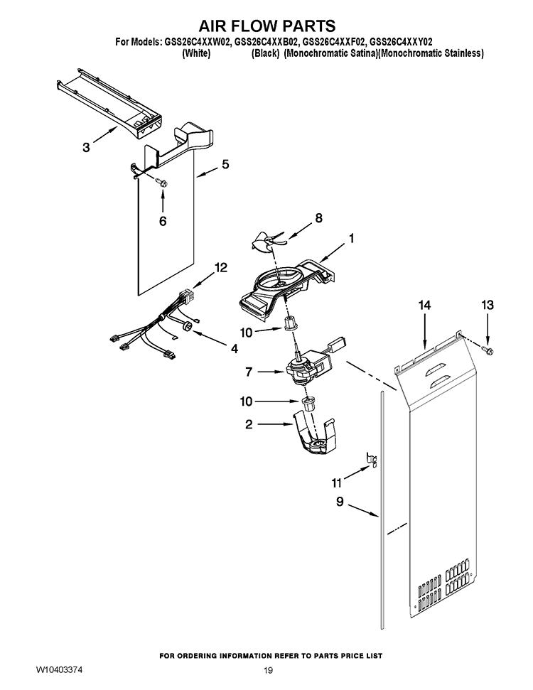 AIR FLOW PARTS Diagram and Parts List for GSS26C4XXF02  Whirlpool Refrigerator