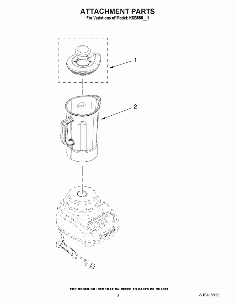 ATTACHMENT PARTS Diagram and Parts List for KSB580CR1  KitchenAid Blender