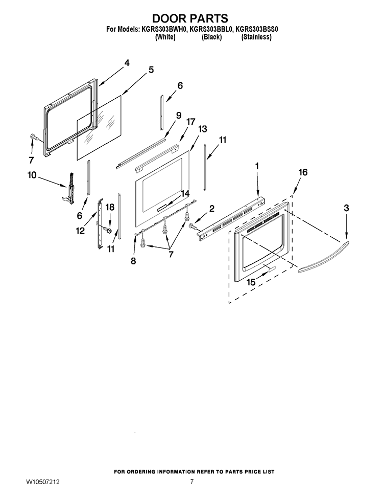 DOOR PARTS Diagram and Parts List for KGRS303BBL0  KitchenAid Range