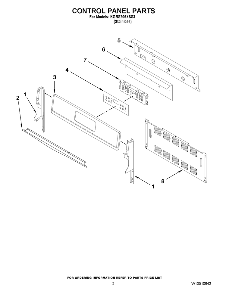 CONTROL PANEL PARTS Diagram and Parts List for KGRS206XSS3  KitchenAid Range