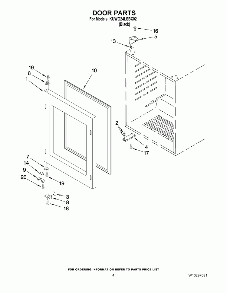 DOOR PARTS Diagram and Parts List for KUWO24LSBX02  KitchenAid Wine and Beverage Cooler