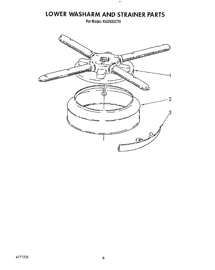 LOWER WASHARM AND STRAINER Diagram and Parts List for KUDS22CT0  KitchenAid Dishwasher