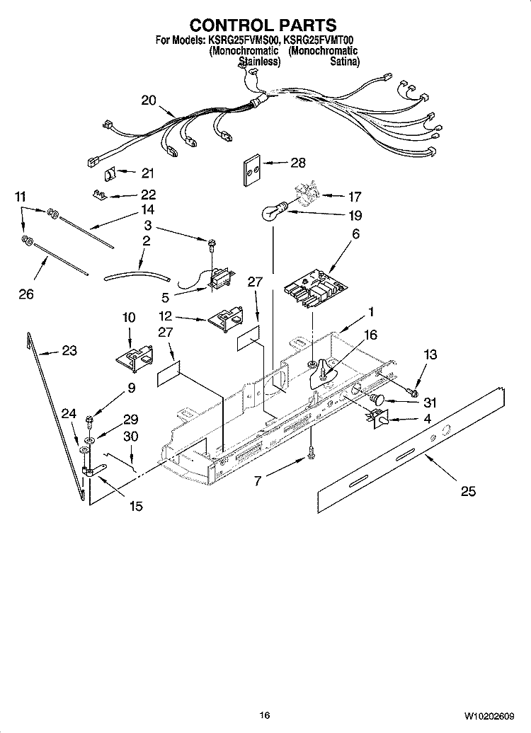CONTROL PARTS Diagram and Parts List for KSRG25FVMS00  KitchenAid Refrigerator