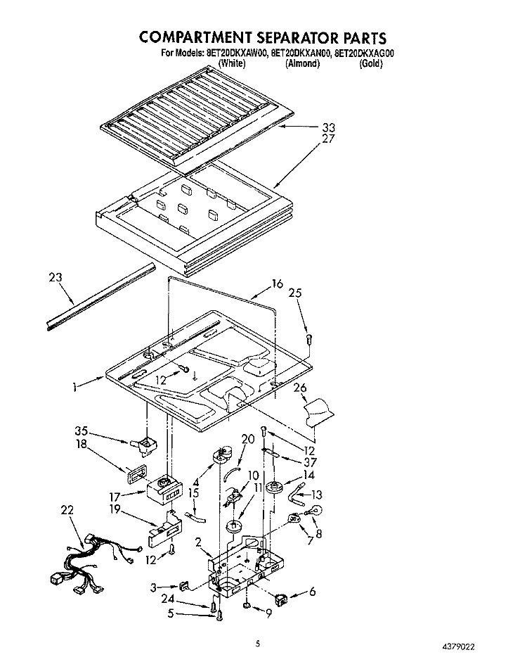COMPARTMENT SEPARATOR Diagram and Parts List for 8ET20DKXAN00  Whirlpool Refrigerator