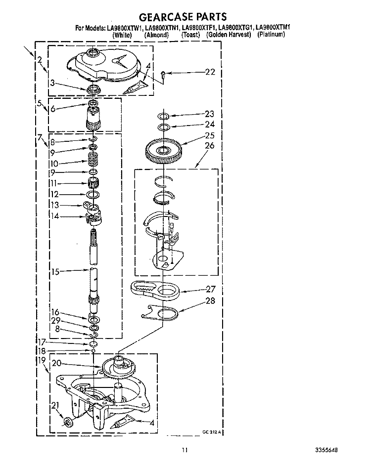 GEARCASE Diagram and Parts List for LA9800XTW1  Whirlpool Washer