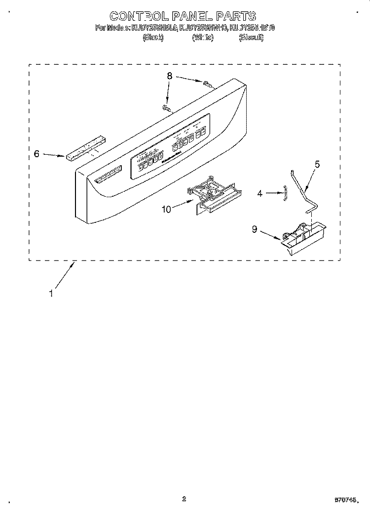 CONTROL PANEL Diagram and Parts List for KUDY25SHWH0  KitchenAid Dishwasher