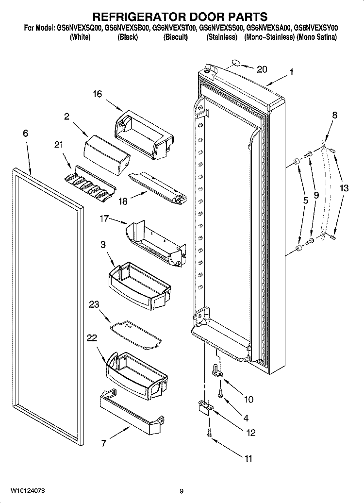 REFRIGERATOR DOOR PARTS Diagram and Parts List for GS6NVEXSY00  Whirlpool Refrigerator