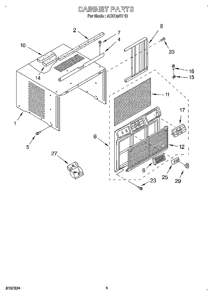 CABINET Diagram and Parts List for ACQ052XH0  Whirlpool Air Conditioner