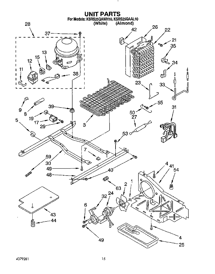 UNIT Diagram and Parts List for KSRS25QAAL10  KitchenAid Refrigerator